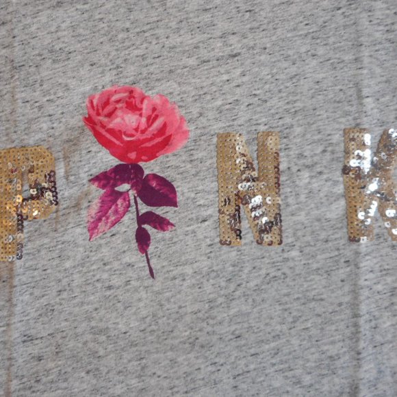 New PINK Victoria's Secret T-Shirt Size Medium Gray Bling Long Sleeve - Picture 12 of 13